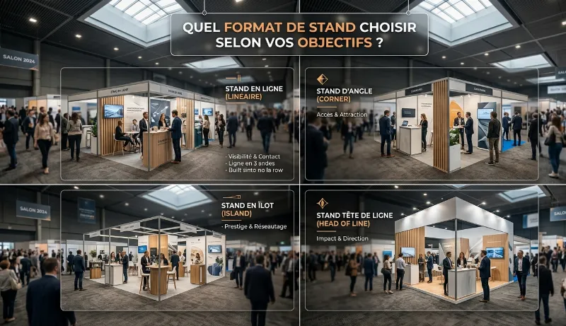 Stand d'angle, en ligne, en îlot ou tête de ligne : quel format choisir selon vos objectifs ?
